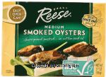 Reese  medium smoked oysters fancy cherry wood in cottonseed oil Center Front Picture