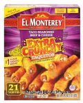 El Monterey Extra Crunchy taco seasoned beef & cheese taquitos in a crispy seasoned shell, two cheeses, 21 taquitos Center Front Picture