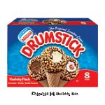 Nestle Drumstick variety pack, chocolate, vanilla, and vanilla caramel frozen dairy dessert cones, 8 cones Center Front Picture