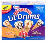 Nestle Drumstick lil' drums; vanilla with caramel sauce and vanilla with fudge sauce, 12 cones Center Front Picture