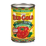 Red Gold Tomatoes Petite Diced Hot w/Green Chilies English Label Center Front Picture