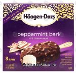 Haagen-Dazs  peppermint bark; white chocolate ice cream dipped in thick dark chocolate w/peppermint pieces, 3 bar Center Front Picture