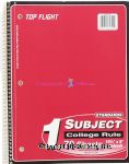 Top Flight  1 subject college rule notebook, 70 sheets, 10.5in x 8in Center Front Picture