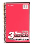 Top Flight  3 subject college rule notebook, 108 sheets, 9 1/2in x 6in Center Front Picture