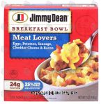 Jimmy Dean Breakfast Bowl meat lovers; eggs, potatoes, sausage, cheddar cheese & bacon Center Front Picture