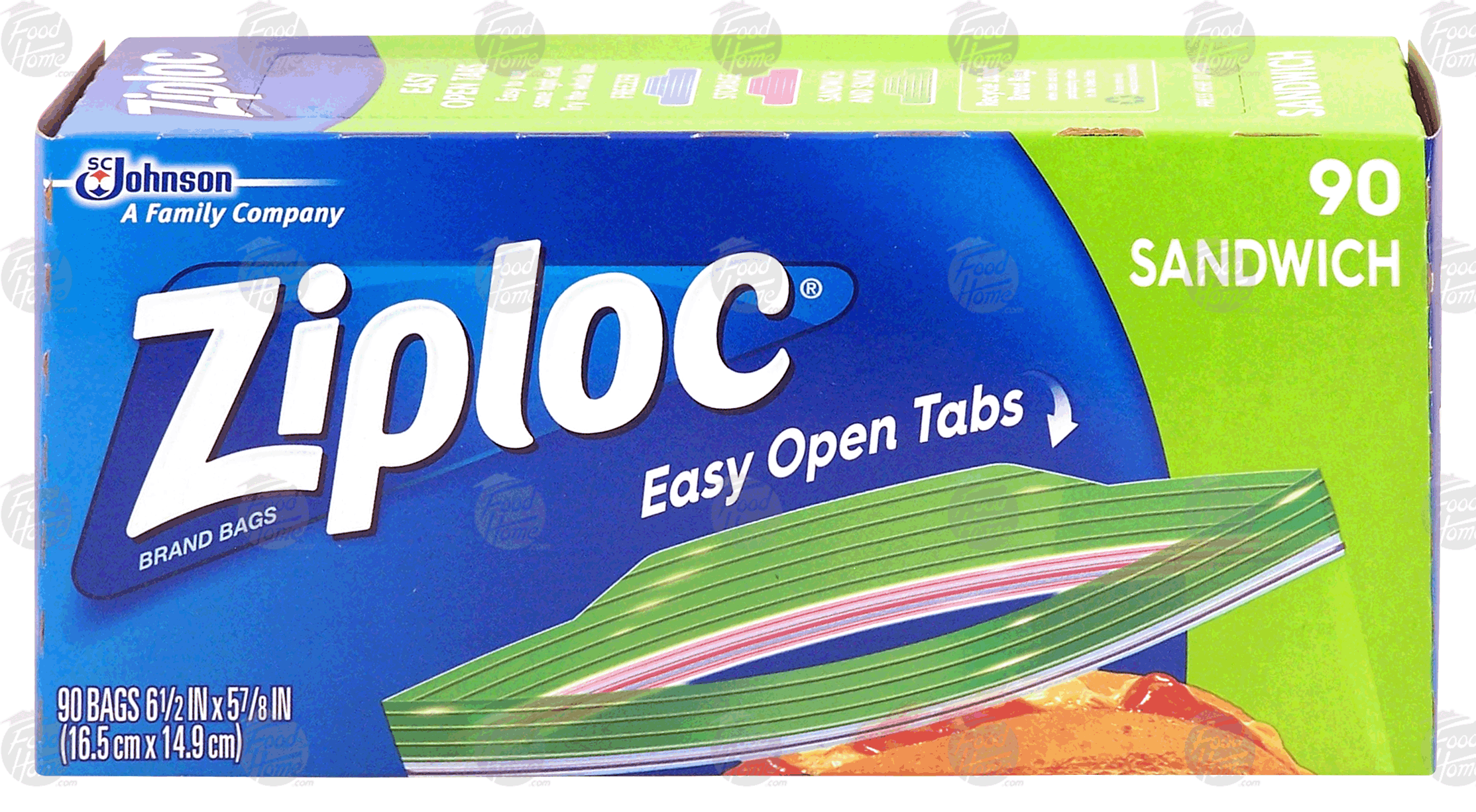 Product Infomation for Ziploc sandwich bags, easy open tabs, 6 1/2 in x 5